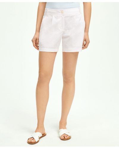 Brooks Brothers Stretch Cotton Pleated Seersucker Shorts - White