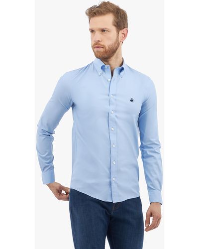 Brooks Brothers Camicia Blu Regular Fit Non-iron In Cotone Elasticizzato Con Colletto Button-down