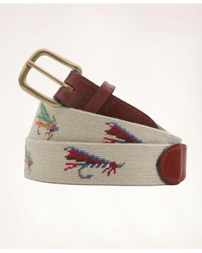 Brooks Brothers Smathers & Branson Leather Needlepoint Belt - Brown
