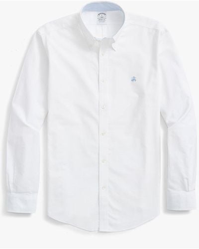 Brooks Brothers Camicia Sportiva Milano Slim Fit In Oxford Stretch Non-iron, Colletto Button-down - Bianco