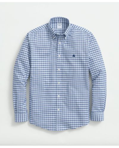 Brooks Brothers Big & Tall Stretch Cotton Non-iron Oxford Polo Button-down Collar Gingham Shirt - Blue