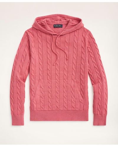 Brooks Brothers Cotton Cable Knit Hoodie Sweater - Pink
