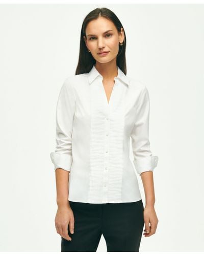 Brooks Brothers Fitted Stretch Supima Cotton Non-iron Tuxedo Blouse - White