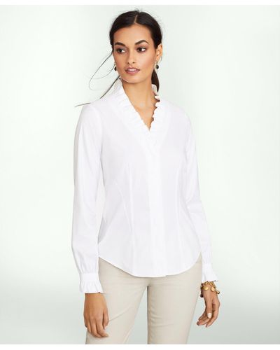 Brooks Brothers Fitted Non-iron Stretch Supima Cotton Ruffle Dress Shirt - White