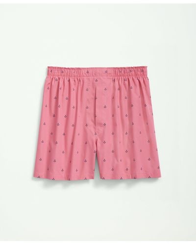 Brooks Brothers Cotton Broadcloth Anchor Print Boxers - Pink