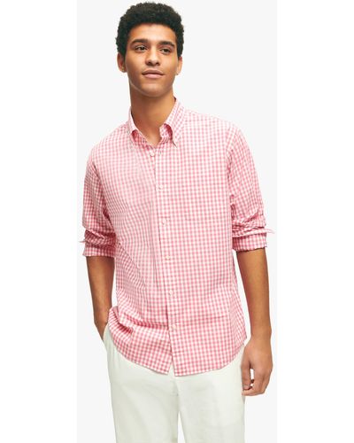 Brooks Brothers Camisa Informal Para Hombre Friday Roja Con Cuello De Polo Button Down - Rosa