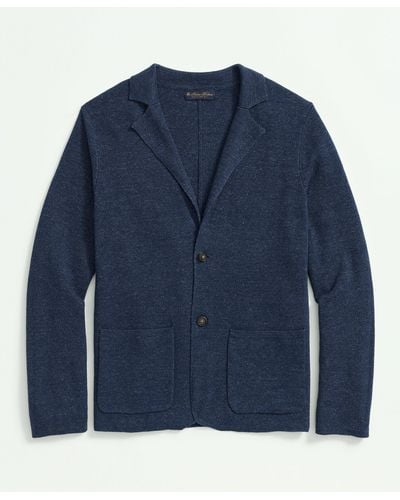 Brooks Brothers Sweater Blazer In Linen-cotton Blend - Blue
