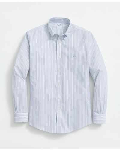 Brooks Brothers Stretch Cotton Non-iron Oxford Polo Button-down Collar, Outline Striped Shirt - Blue