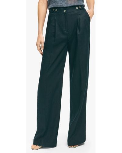 Brooks Brothers Navy Pleated Wide-leg Linen Trousers - Verde