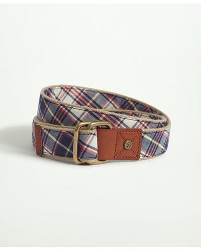 Brooks Brothers Cotton Blend D-ring Madras Belt - Gray