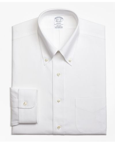 Brooks Brothers Camicia Elegante Regent Regular Fit In Pinpoint Stretch Non-iron, Colletto Button-down - Bianco