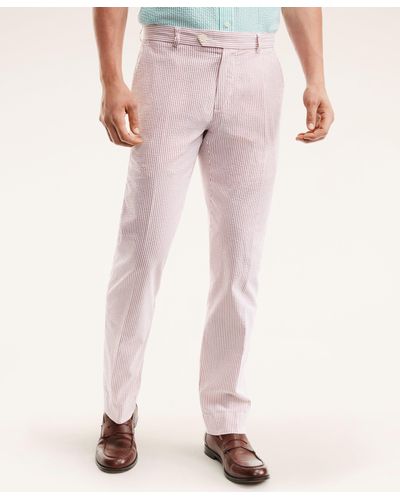 Brooks Brothers Milano Slim-fit Cotton Seersucker Stripe Pants - Pink