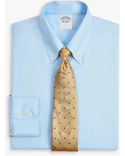 Brooks Brothers Light Blue Regular Fit Non-iron Stretch Supima Cotton Twill Dress Shirt With Button Down Collar - Azul