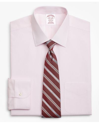 Brooks Brothers Madison Relaxed-fit Dress Shirt, Non-iron Herringbone - Pink