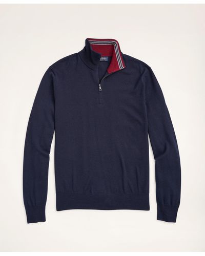 Brooks Brothers Merino Wool Half Zip Sweater - Blue