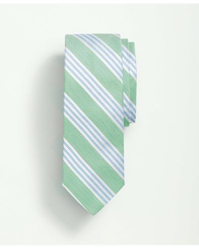 Brooks Brothers Silk Cotton Bold Triple Striped Tie - Green