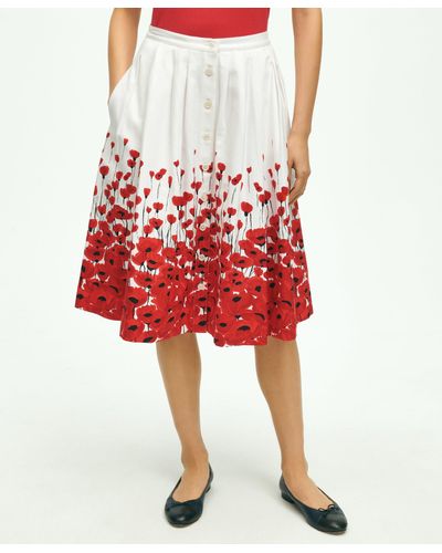 Brooks Brothers Stretch Cotton Poppy Print Flare Skirt - Red
