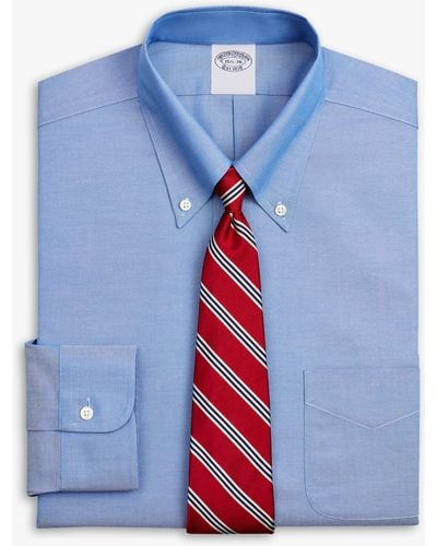 Brooks Brothers Blaues Regular-fit Non-iron Pinpoint-anzughemd Mit Button-down-kragen