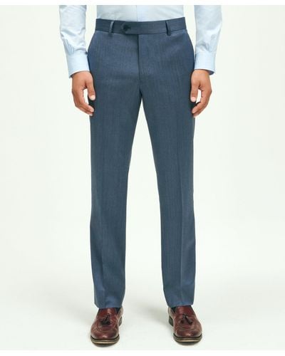 Brooks Brothers Classic Fit Wool Herringbone 1818 Dress Pants - Blue