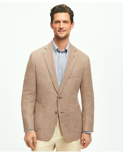 Brooks Brothers Classic Fit 1818 Houndstooth Sport Coat In Linen-wool Blend - Natural