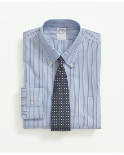 Brooks Brothers Stretch Supima Cotton Non-iron Pinpoint Oxford Button-down Collar, Rep Stripe Dress Shirt - Blue