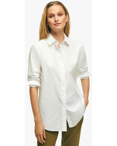 Brooks Brothers White Relaxed Fit Non-iron Stretch Supima Cotton Shirt - Bianco