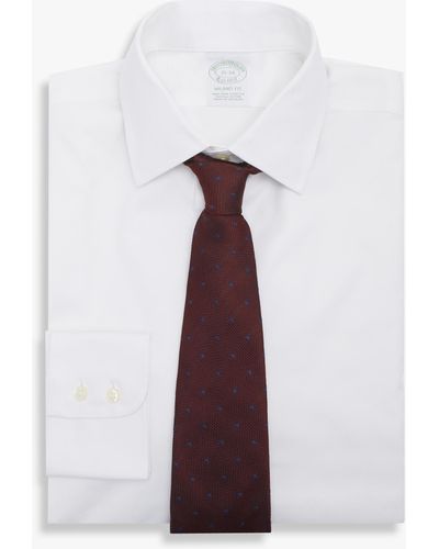 Brooks Brothers Slim Fit White Non-iron Stretch Cotton Dress Shirt With Ainsley Collar - Blanco