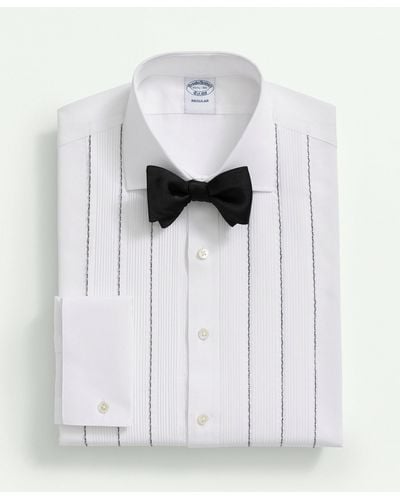 Brooks Brothers Supima Cotton Poplin Vintage Pleat Front, English Collar, Tuxedo Shirt - White