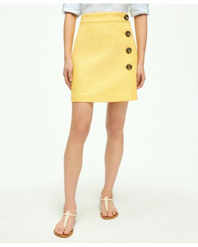 Brooks Brothers A-line Wrap Skirt In Basketwoven Cotton - Yellow