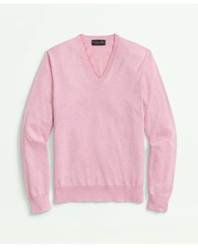 Brooks Brothers Supima Cotton V-neck Sweater - Pink