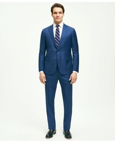 Brooks Brothers Classic Fit Wool Sharkskin 1818 Suit - Blue