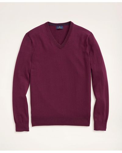 Brooks Brothers Big & Tall Supima Cotton V-neck Sweater - Purple