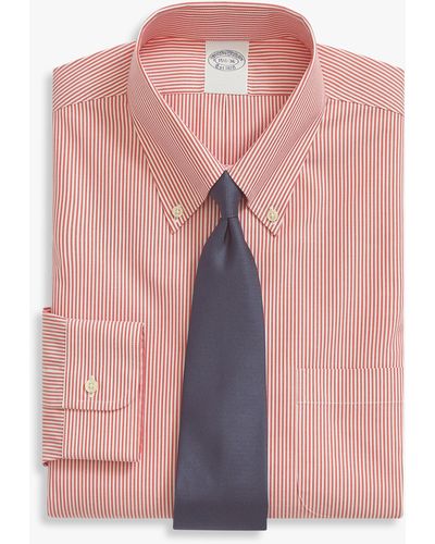 Brooks Brothers Camisa De Vestir Roja Non-iron De Algodón Elástico Corte Regular Con Cuello Button Down - Rosa