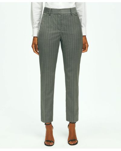 Brooks Brothers Pinstripe Pants In Wool Blend - Green