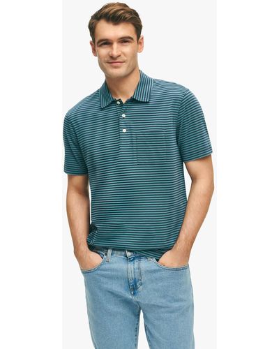 Brooks Brothers Polo Navy E Verde In Cotone Lavato Vintage A Righe Feeder - Blu