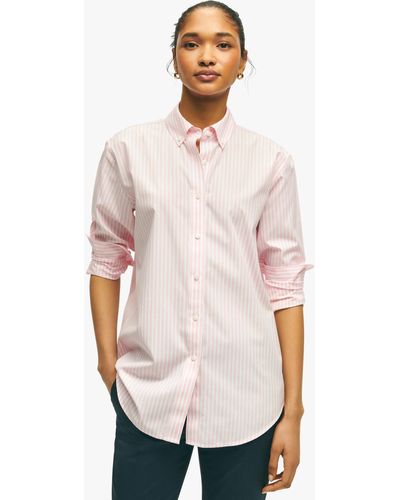 Brooks Brothers Camisa De Algodón Supima Elástico Rosa Non-iron Corte Relaxed Con Cuello Button Down - Blanco