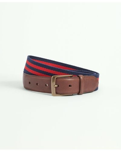 Brooks Brothers Webbed Cotton Belt With Brass-tone Buckle - Red