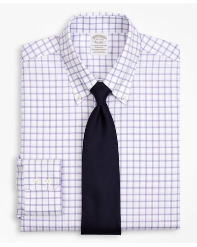 Brooks Brothers Stretch Milano Slim-fit Dress Shirt, Non-iron Twill Ainsley Collar French Cuff Grid Check - Blue