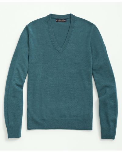 Brooks Brothers Fine Merino Wool V-neck Sweater - Green