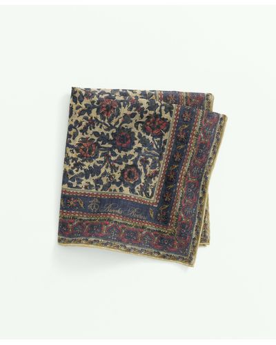 Brooks Brothers Ornate Floral Cotton-linen Pocket Square Tie - Gray
