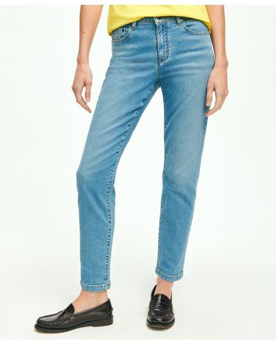 Brooks Brothers Stretch Cotton Slim-straight Cropped Denim Jeans - Blue