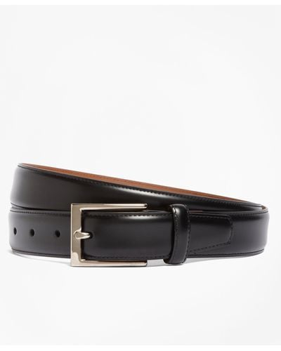 Brooks Brothers Silver Buckle Leather Dress Belt - Black