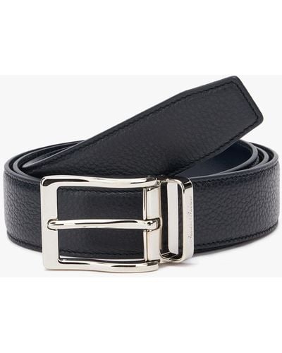 Brooks Brothers Navy Blue Grained Leather Belt - Azul