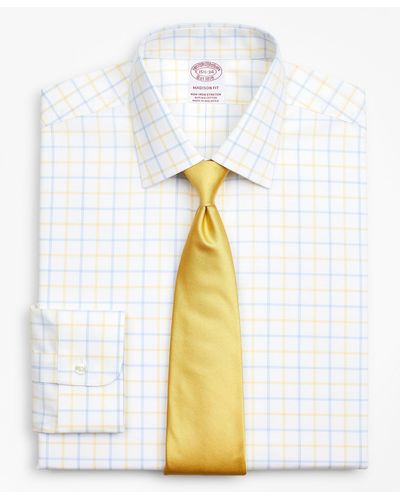 Brooks Brothers Stretch Milano Slim-fit Dress Shirt, Non-iron Poplin Ainsley Collar Double-grid Check - Yellow