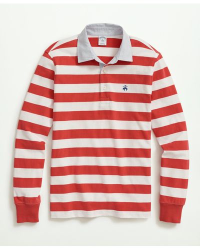 Brooks Brothers Sueded Cotton Stripe Rugby - Red