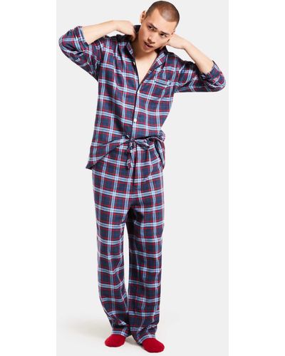 Brooks Brothers Flanell-pyjama Offenes Karomuster - Blau