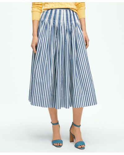 Brooks Brothers Striped A-line Skirt In Cotton - Blue
