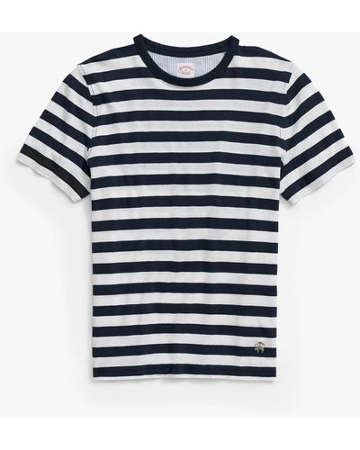 Brooks Brothers Navy Striped Linen And Cotton T-shirt - Blu