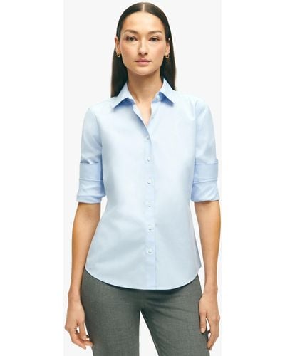 Brooks Brothers Camicia Regular Fit Non-iron In Cotone Stretch - Blu