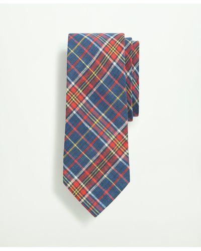 Brooks Brothers Linen Jacquard Plaid Pattern Tie - Blue